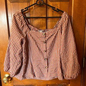 Madewell Gingham Seersucker Puff-Sleeve Button-Front Top